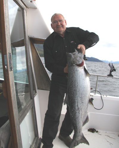 Wes Owens holding a 50lb Chinook caught in the Kitimat Harbour May 19th